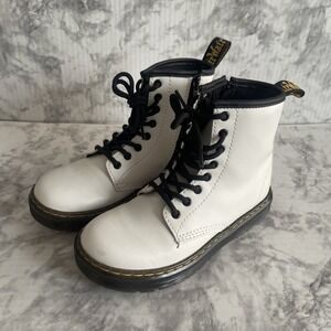 Dr Martens Zavala J Size 1 Zip Lace Up Ankle Yellow Welt Stitch Leather White